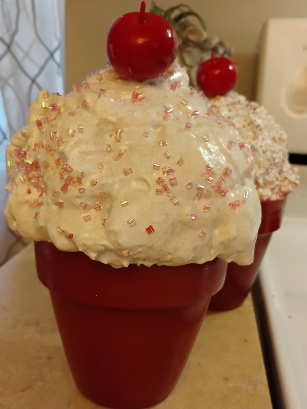 Red Faux Cupcake Table Decor with White Frosting -